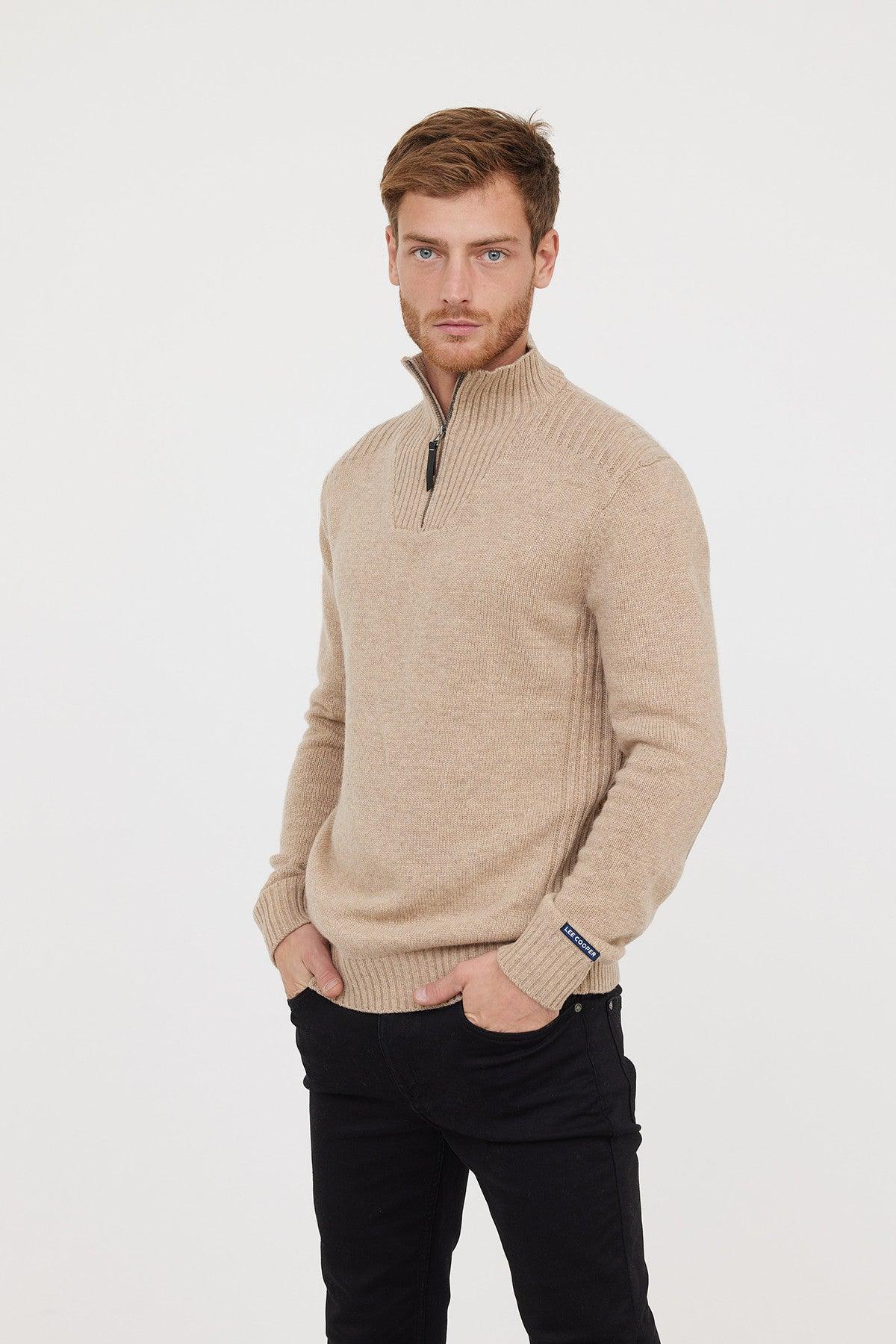 Pull demi zip Lee Cooper beige en laine - Georgespaul