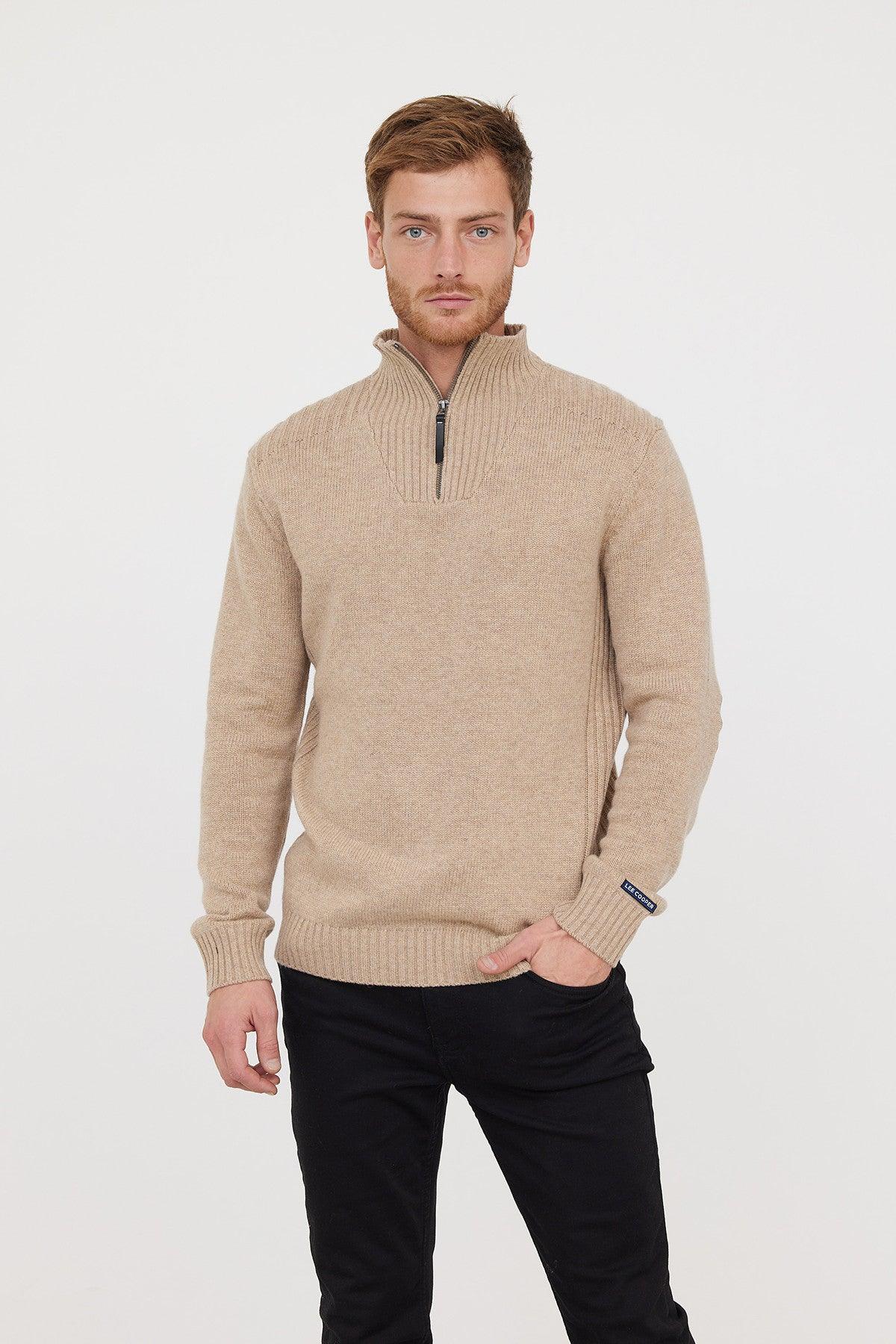 Pull demi zip Lee Cooper beige en laine - Georgespaul