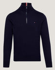 Pull demi-zip Tommy Hilfiger marine en coton bio - Georgespaul