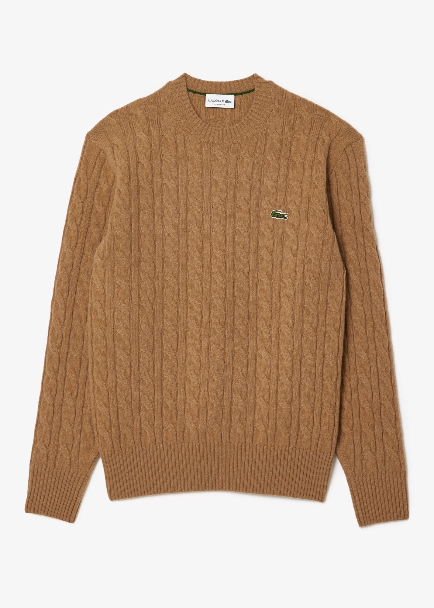 Pull torsadé Lacoste beige en laine pour homme | Georgespaul