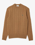 Pull torsadé Lacoste beige en laine pour homme | Georgespaul