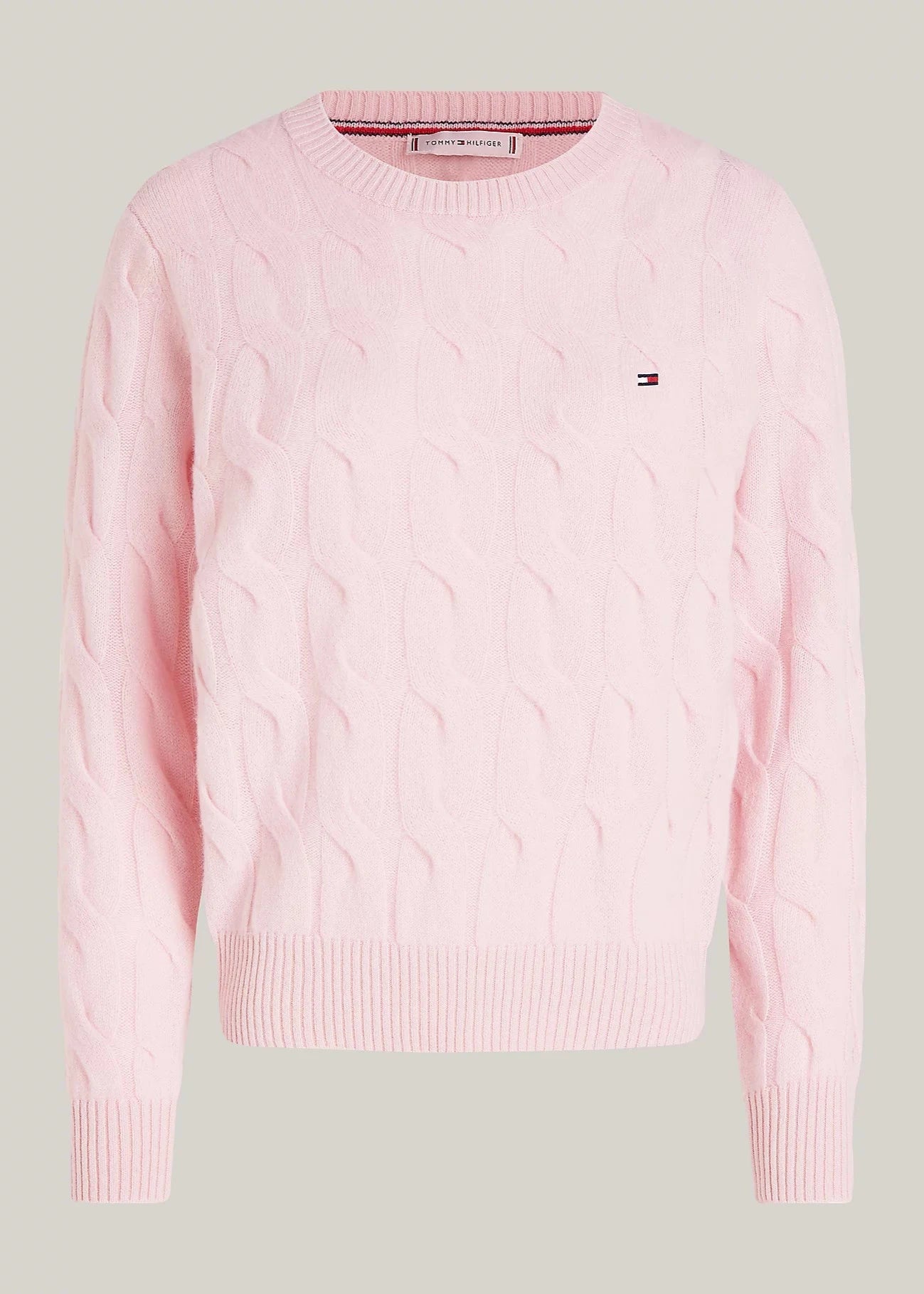 Pull torsadé Tommy Hilfiger rose en laine pour femme | Georgespaul