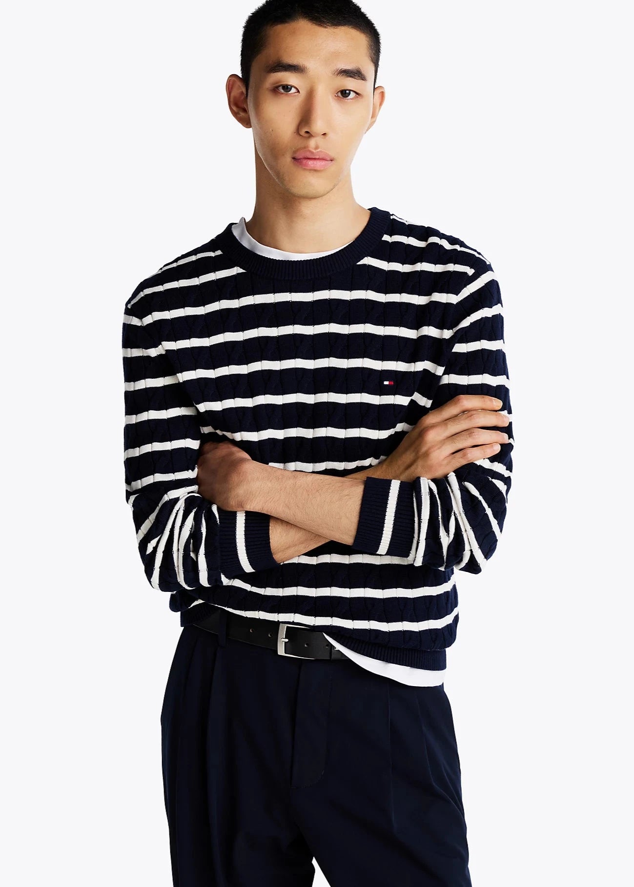 Pull torsadé marinière Tommy Hilfiger marine | Georgespaul 