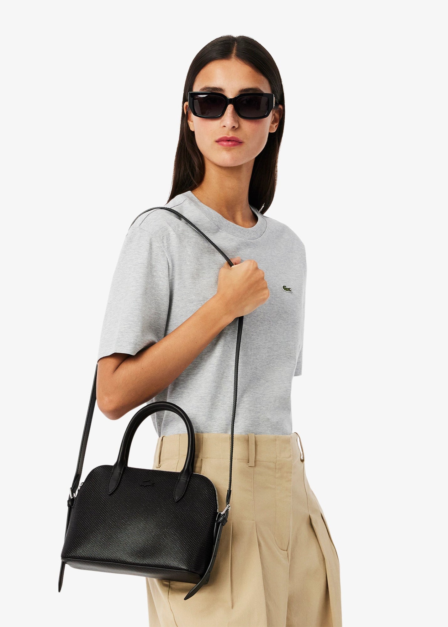 Sac femme Lacoste en cuir noir | Georgespaul       