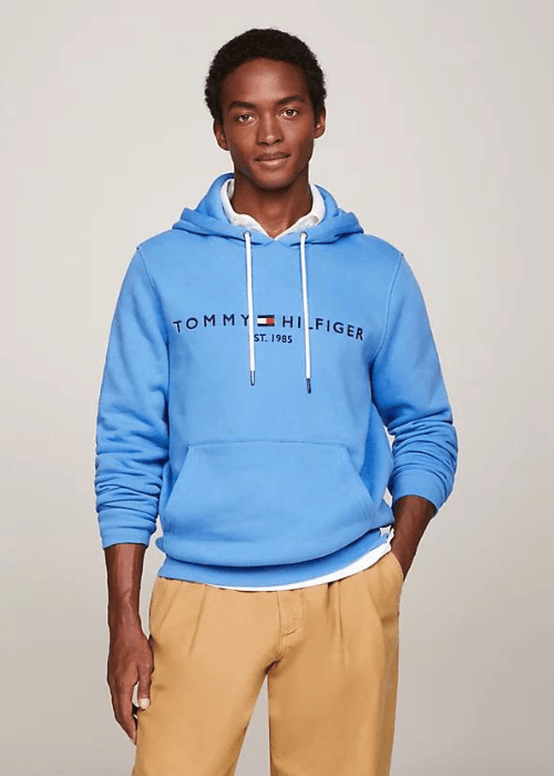 Sweat à capuche Tommy Hilfiger bleu en coton bio - Georgespaul