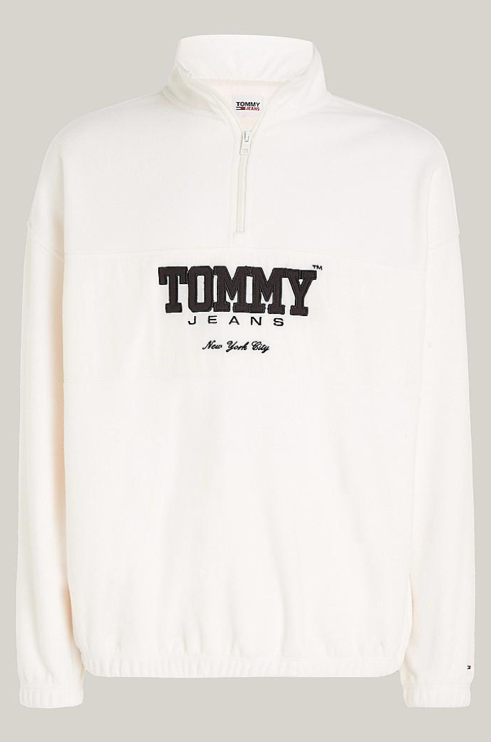 Sweat demi zip Tommy Jeans blanc en coton bio