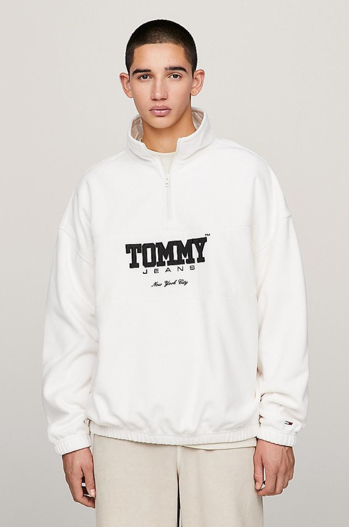 Sweat demi zip Tommy Jeans blanc en coton bio