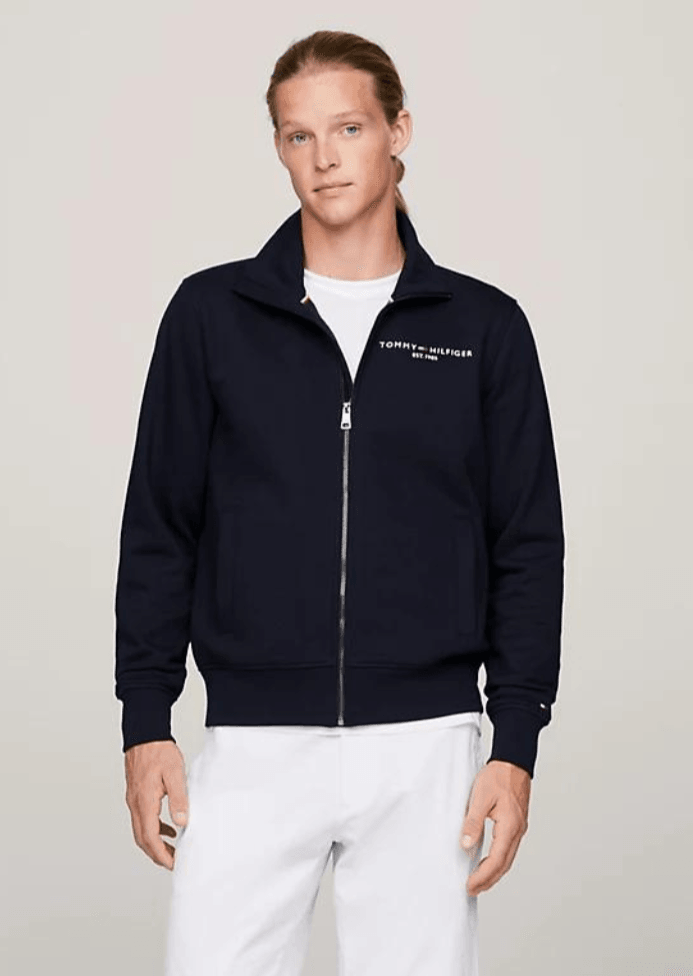 Sweat zippé Tommy Hilfiger marine en coton bio - Georgespaul