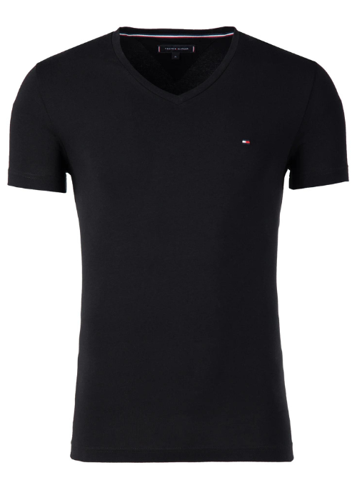 T-Shirt à logo Tommy Hilfiger noir col V en coton bio