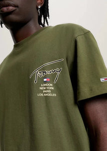 T-Shirt homme signature Tommy Jeans kaki en coton bio | Georgespaul