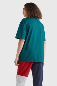 T-Shirt logo vertical Tommy Jeans vert en coton bio
