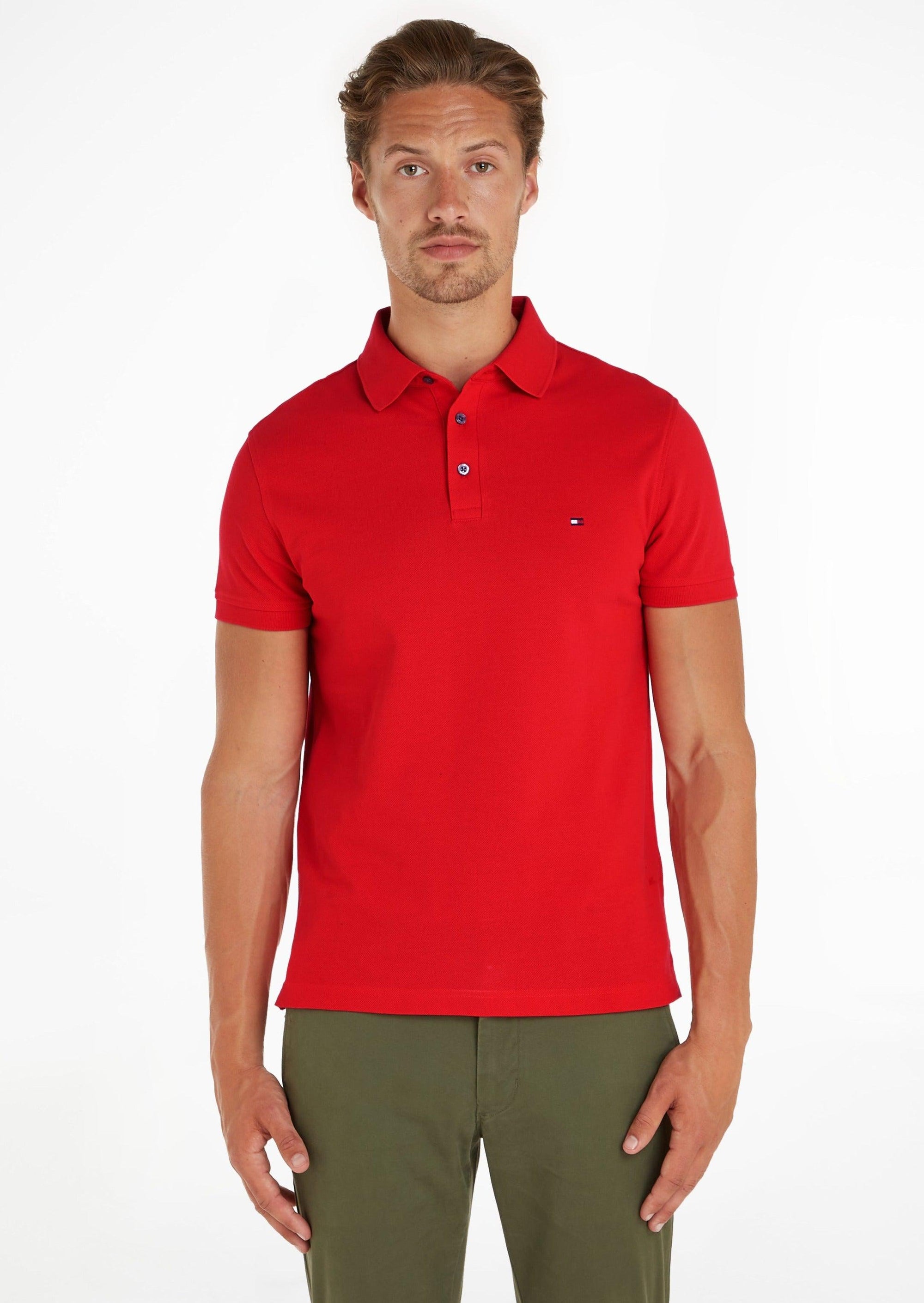 Polo Tommy Hilfiger ajusté rouge en coton bio stretch - Georgespaul