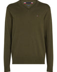 Pull col V Tommy Hilfiger kaki en cachemire