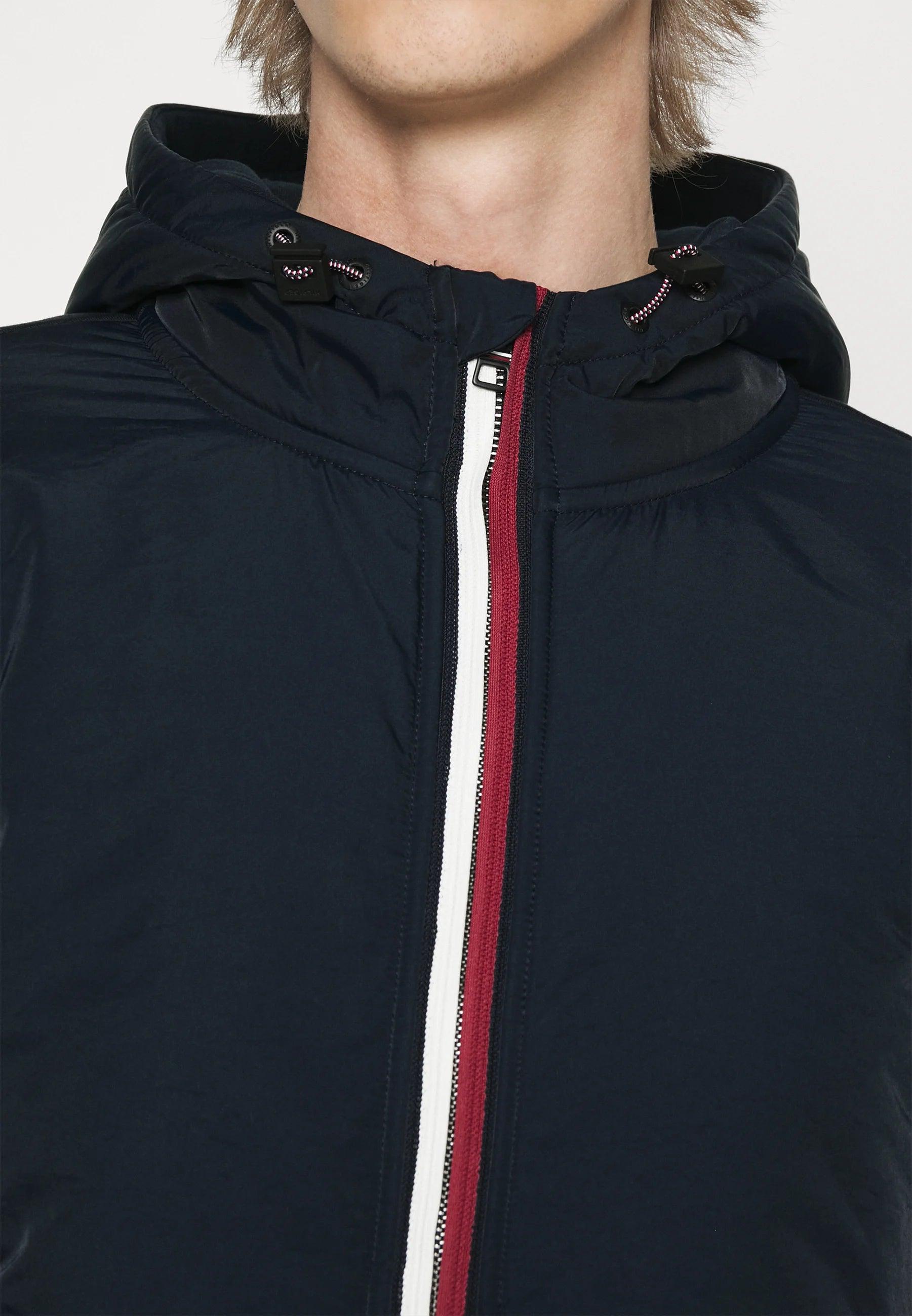 Veste bi-matière à capuche Tommy Hilfiger marine en coton bio - Georgespaul