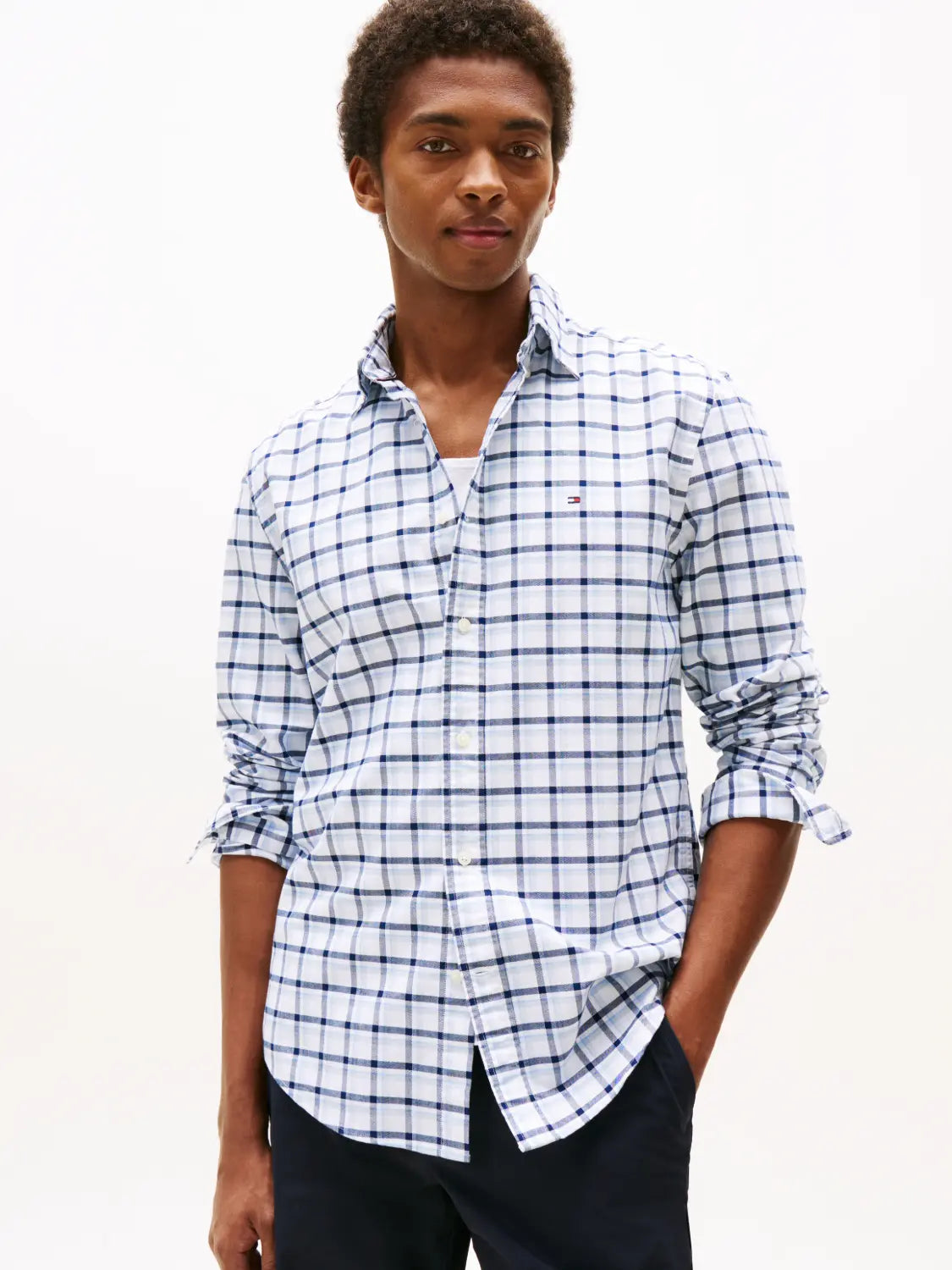 chemise-à-carreaux-tommy-hilfiger-homme-bleue-face