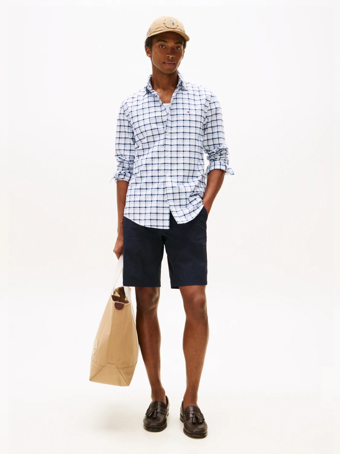 chemise-à-carreaux-tommy-hilfiger-homme-bleue-porte