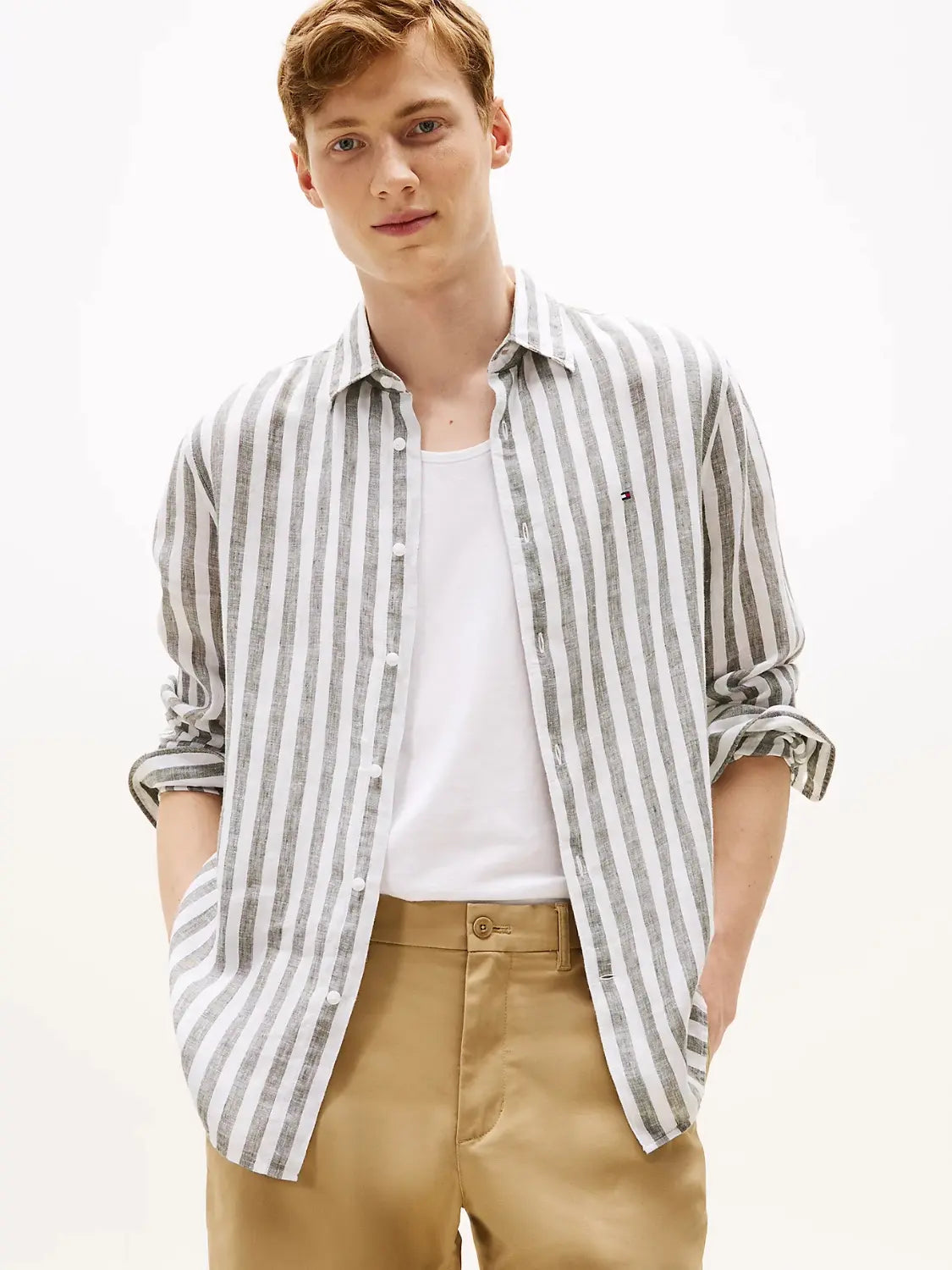 chemise-à-rayures-tommy-hilfiger-homme-verte-face