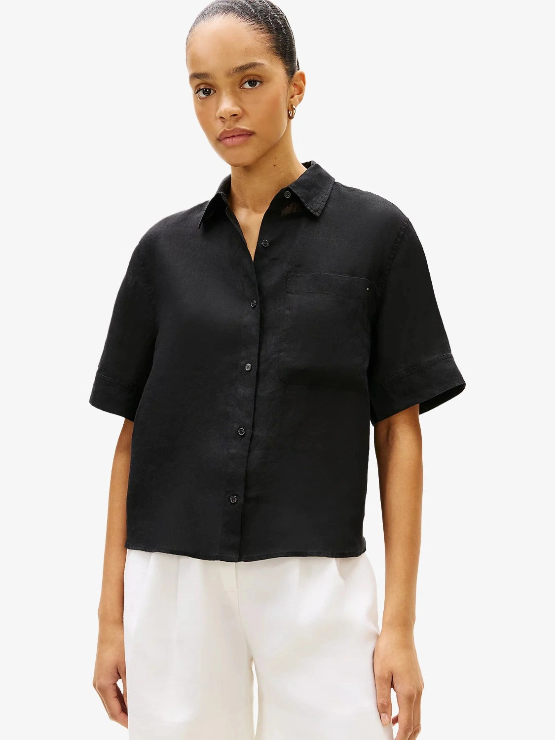 chemise-femme-tommy-hilfiger-noire-lin-WW0WW48925BDS-face