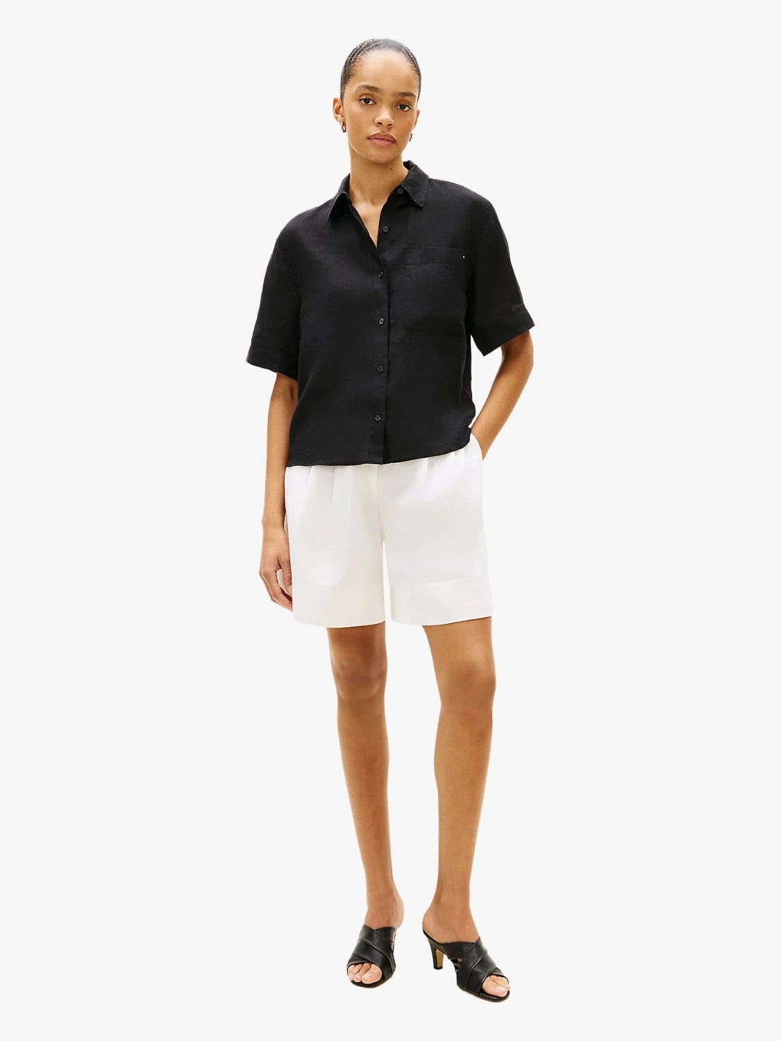 chemise-femme-tommy-hilfiger-noire-lin-WW0WW48925BDS-porte