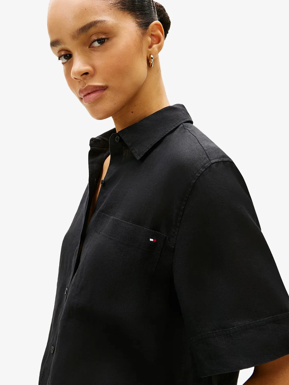 chemise-femme-tommy-hilfiger-noire-lin-WW0WW48925BDS-zoom