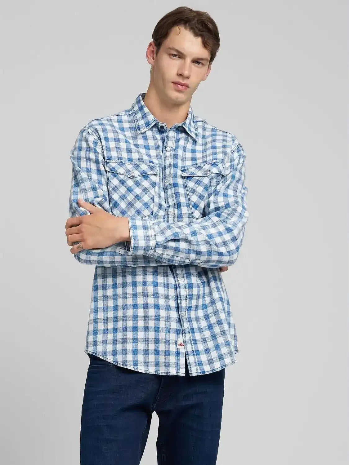 chemise-motifs-replay-bleue-homme-face