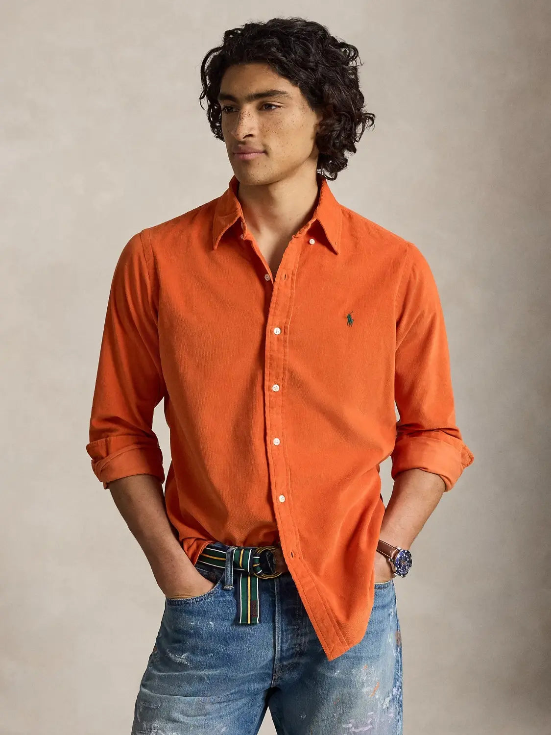 chemise-ralph-lauren-orange-velours-homme-710853123508-face