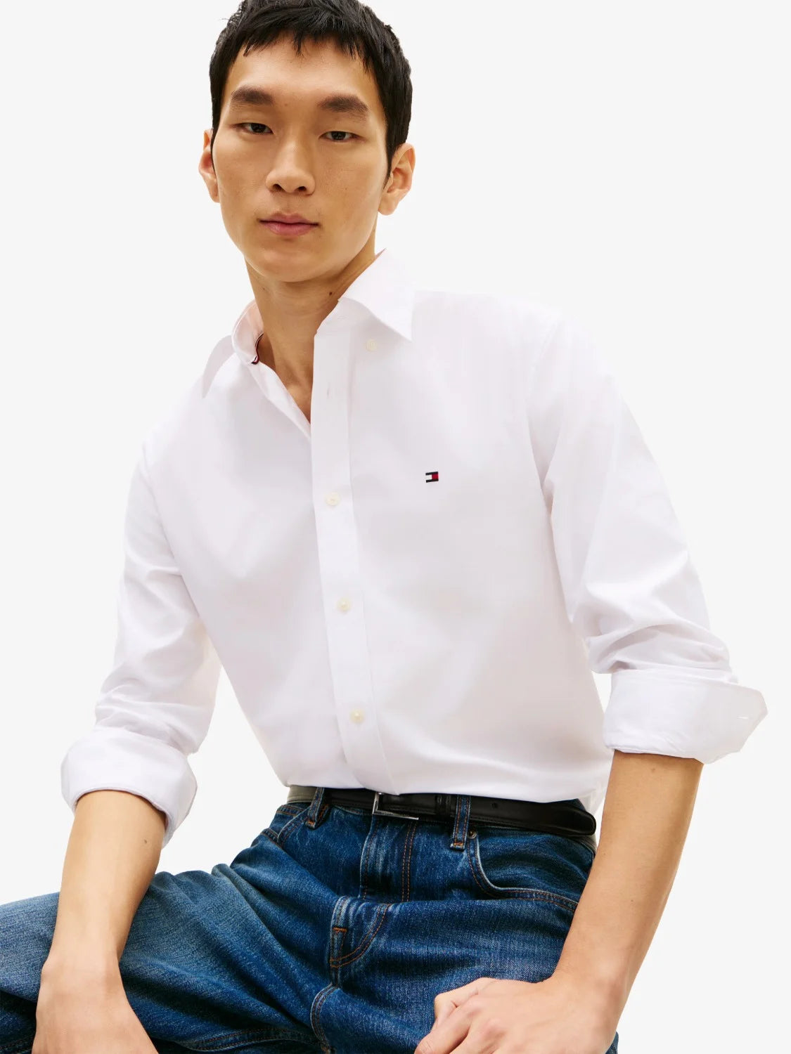 chemise-tommy-hilfiger-blanche-polyester-homme-zoom