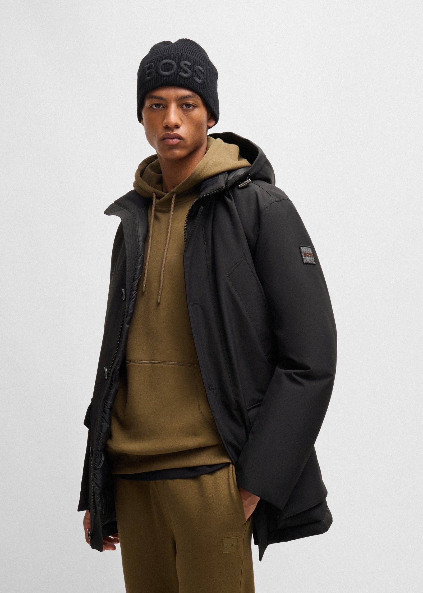 Parka à capuche homme BOSS noir déperlante | Georgespaul