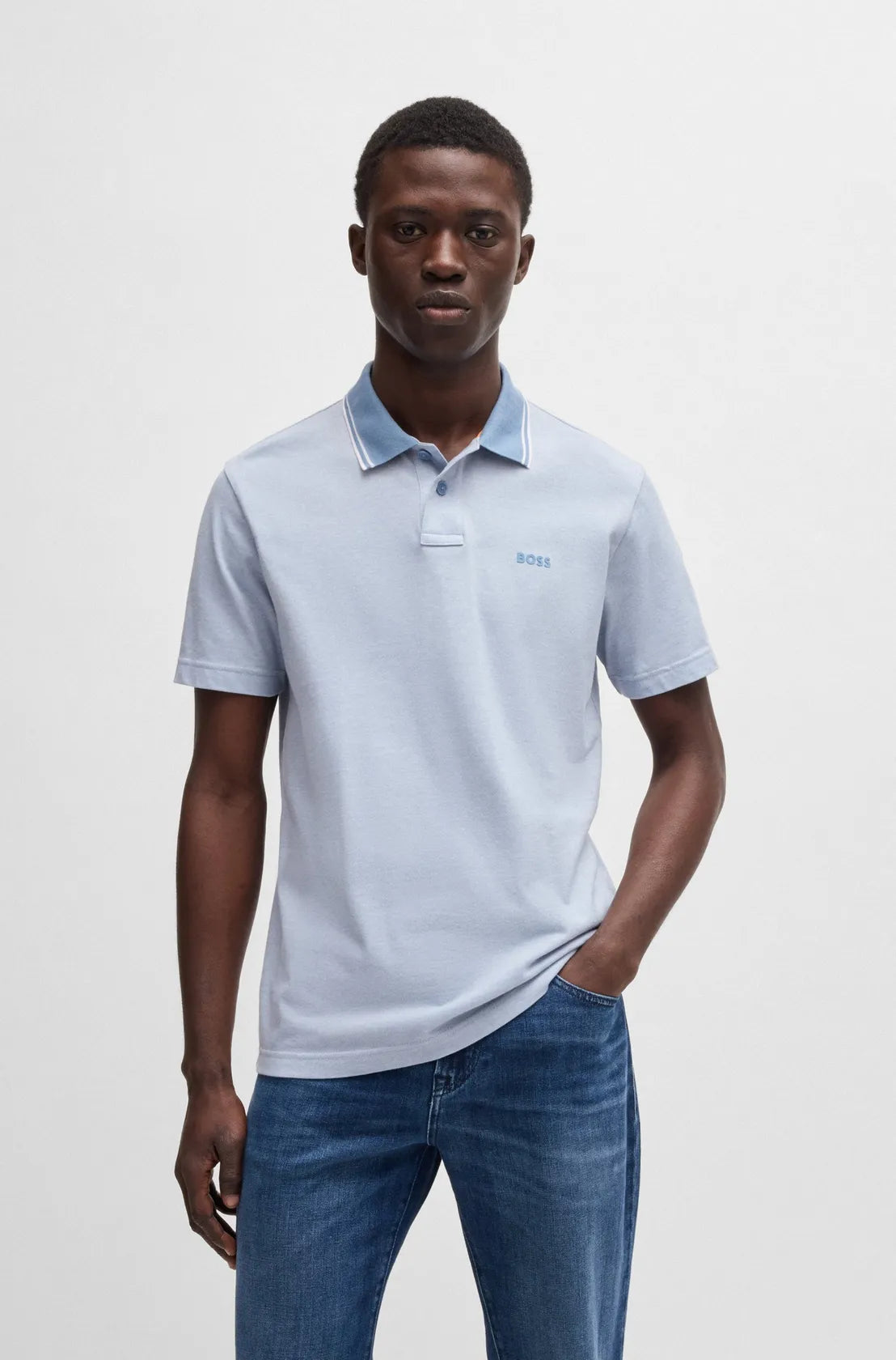 polo-boss-homme-bleu-face