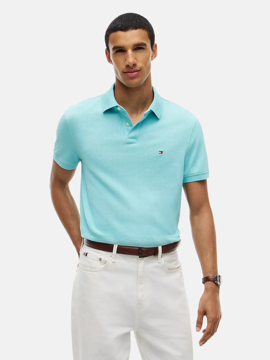 polo-tommy-hilfiger-bleu-en-coton-face-MW0MW17770CSR