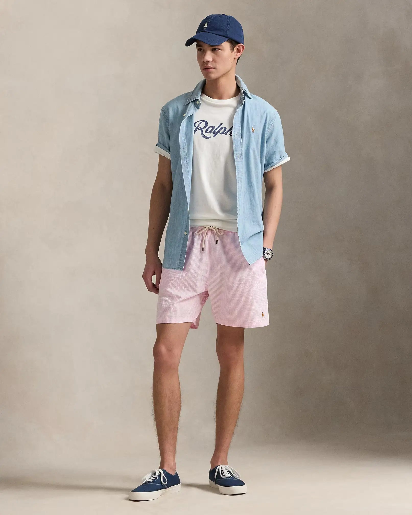short-de-bain-ralph-lauren-rose-raye-homme-porte