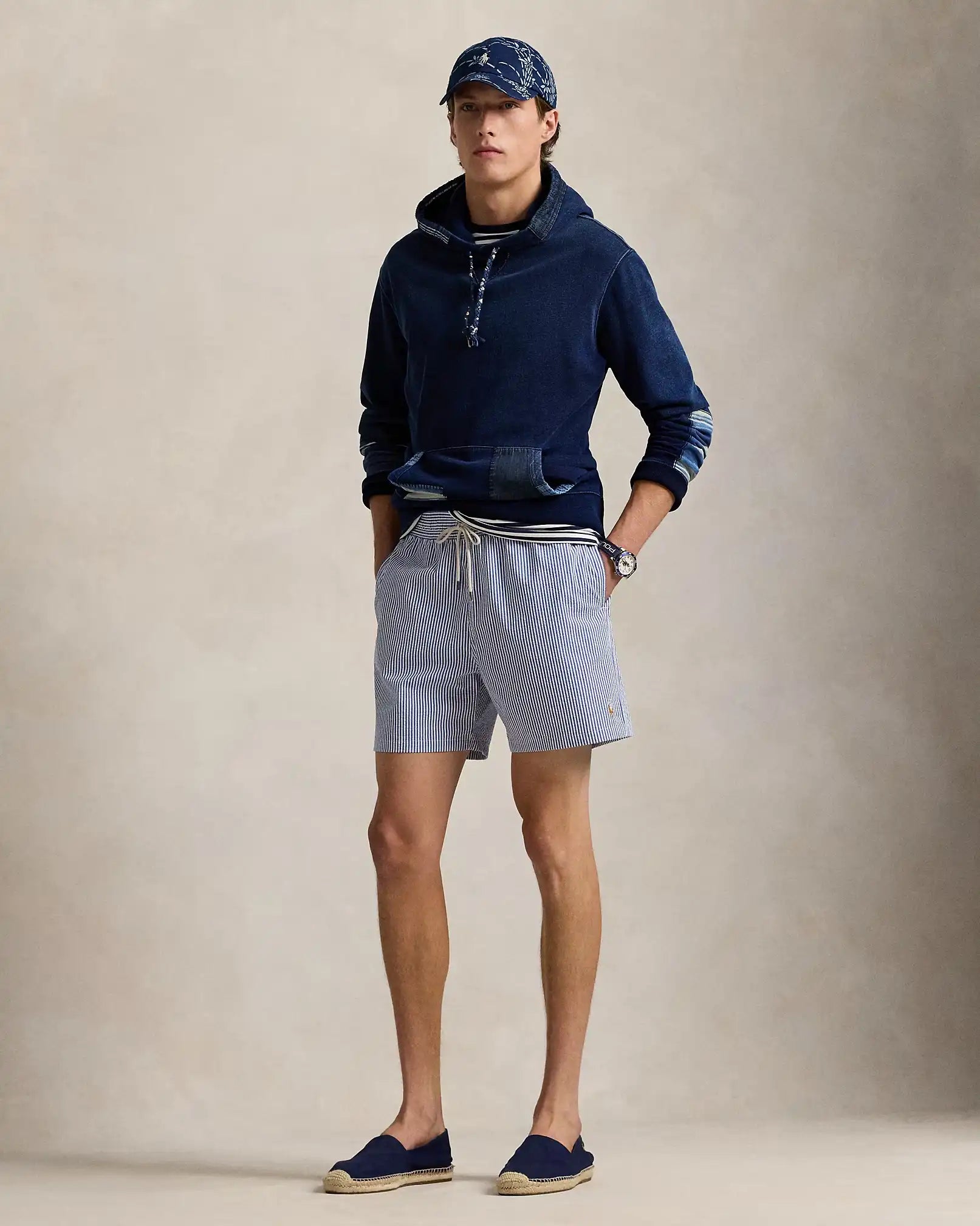 short-de-bain-raye-ralph-lauren-bleu-homme-face