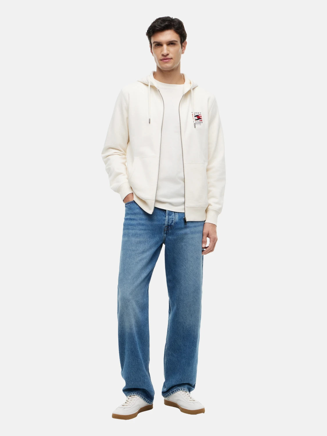 sweat-a-capuche-tommy-hilfiger-beige-porte
