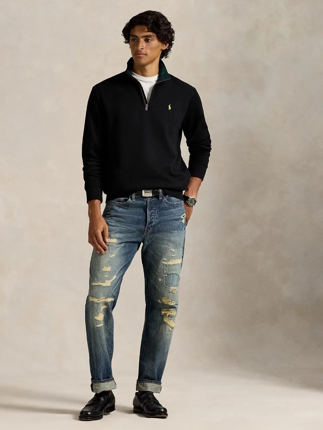 sweat-camionneur-ralph-lauren-noir-homme-porte