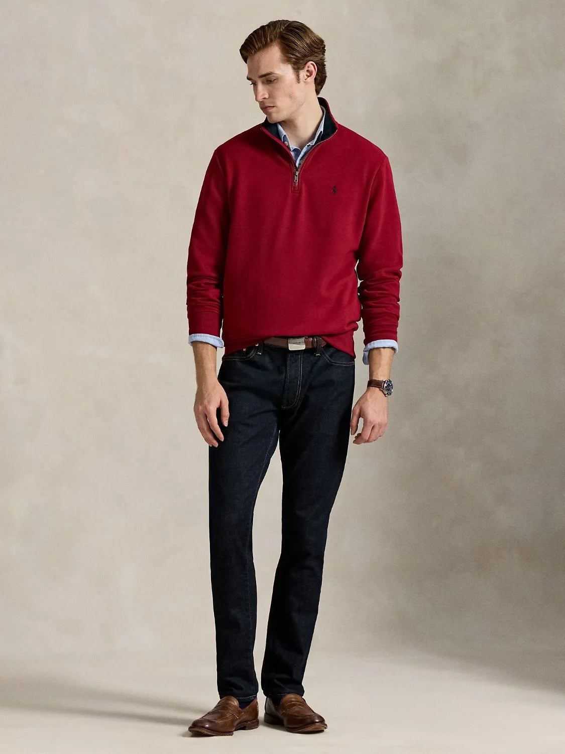 sweat-camionneur-ralph-lauren-rouge-homme-porte
