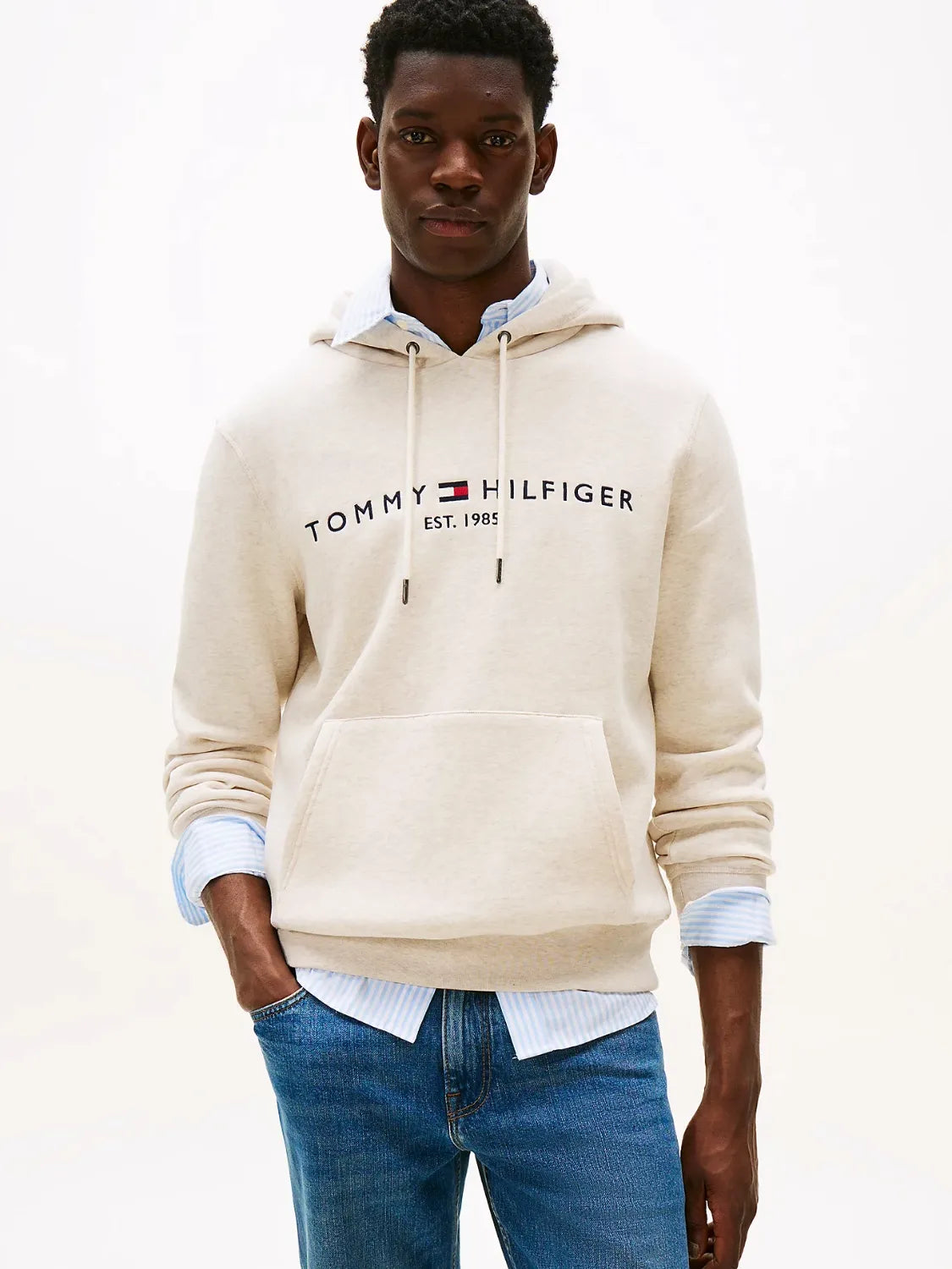 sweat-capuche-tommy-hilfiger-beige-homme-face