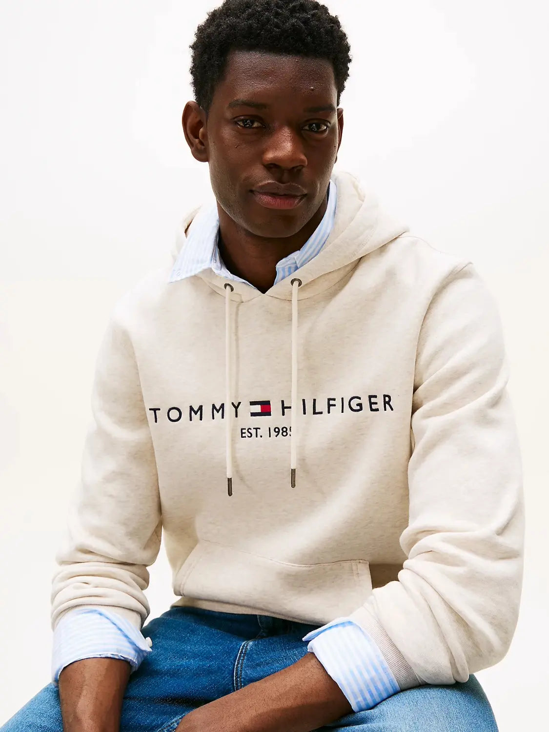 sweat-capuche-tommy-hilfiger-beige-homme-zoom