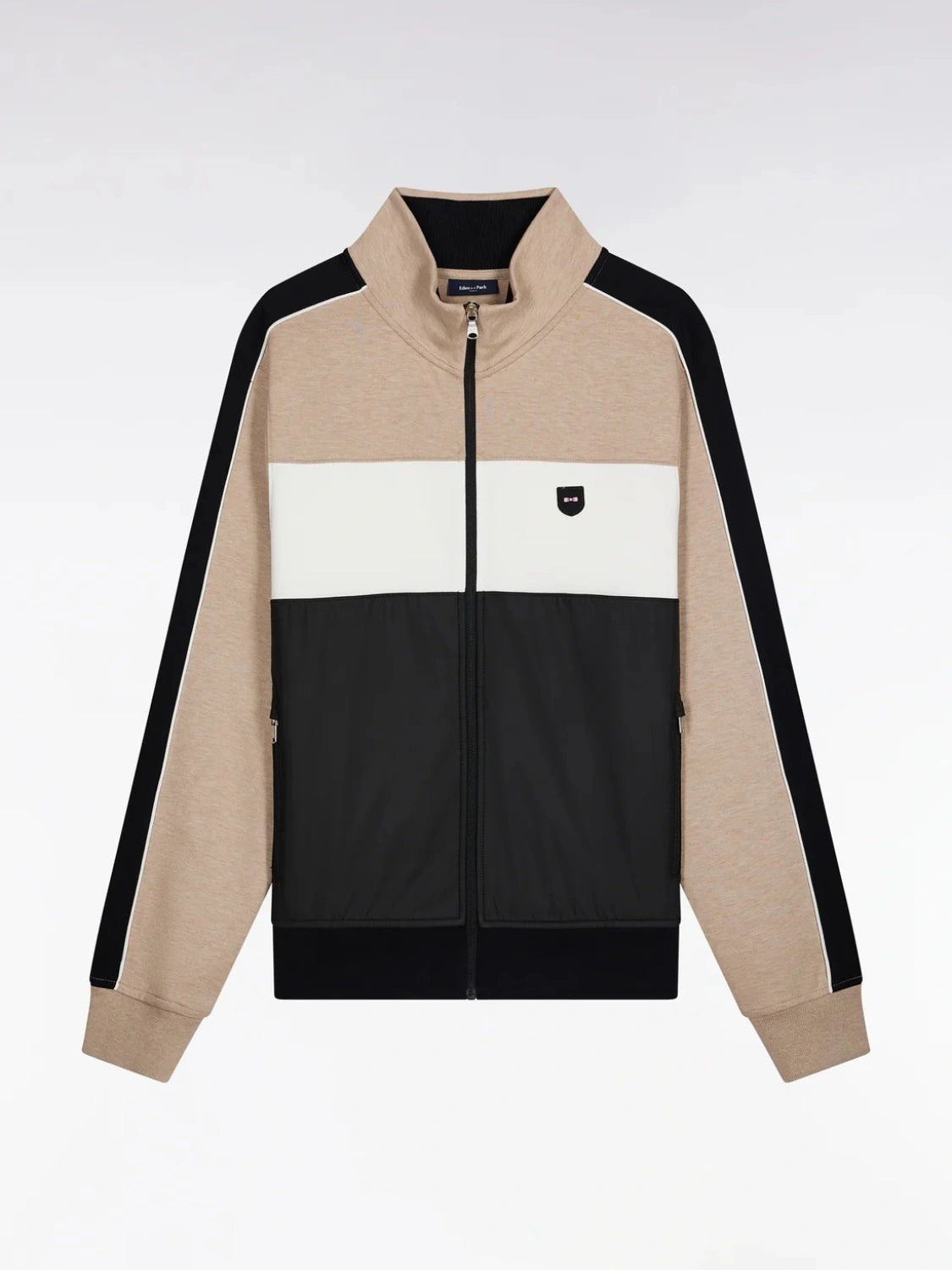sweat-zippe-bi-matiere-beige-homme-a-plat