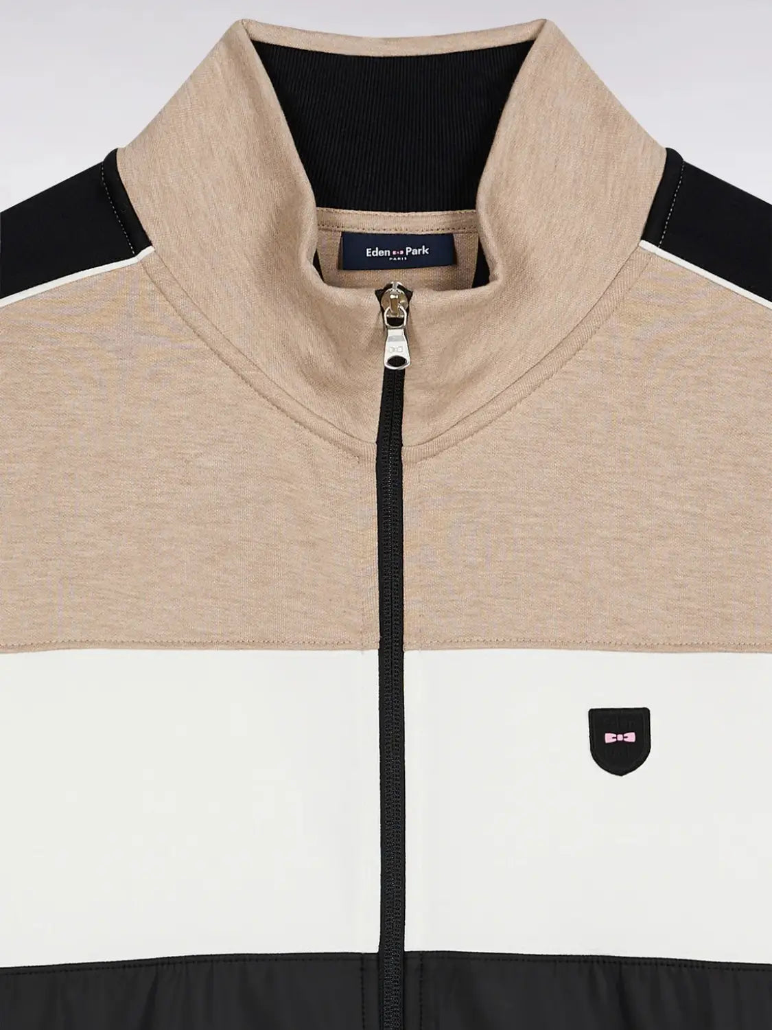 sweat-zippe-bi-matiere-beige-homme-zoom-a-plat