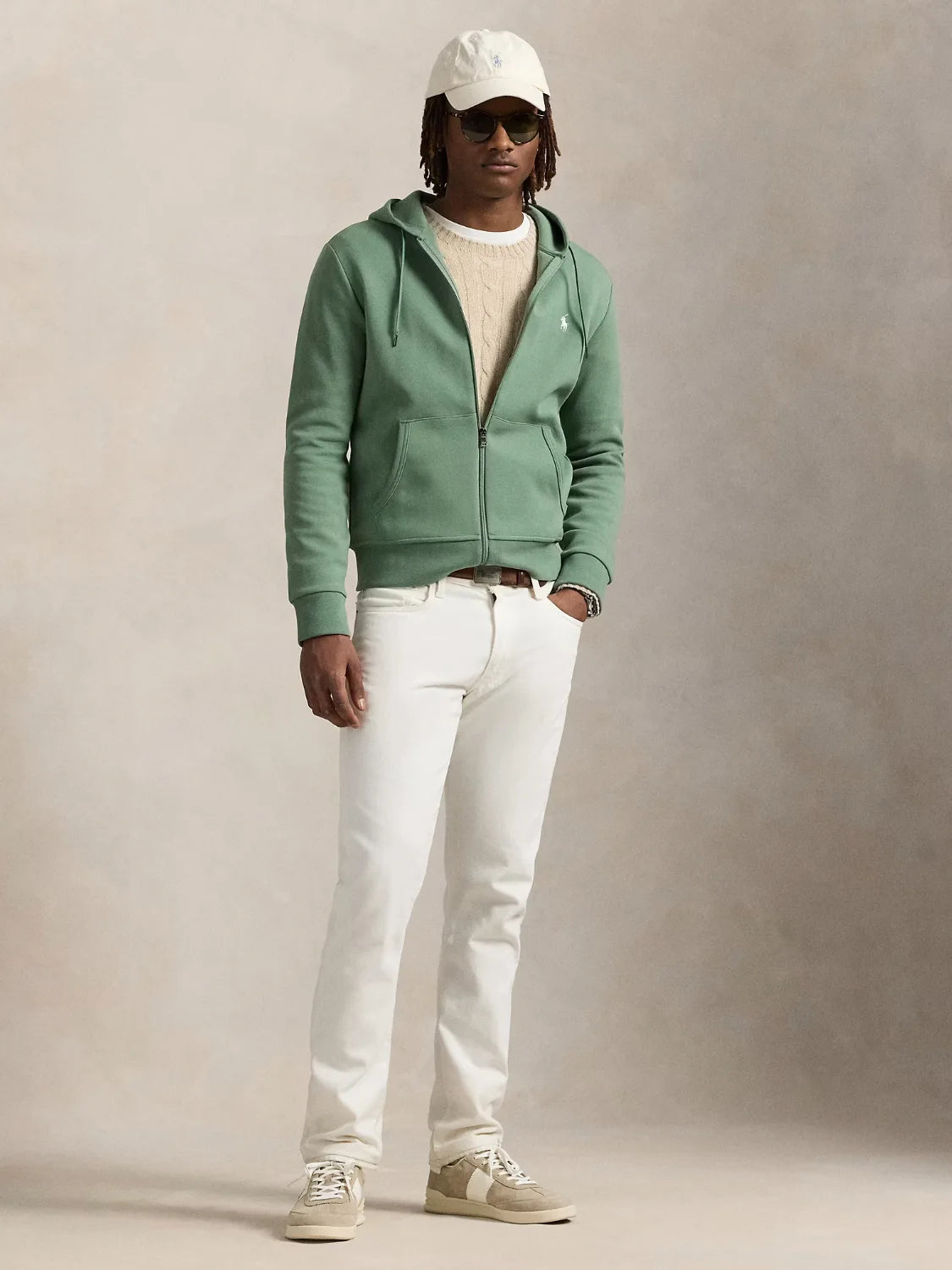 sweat-zippe-ralph-lauren-vert-homme-porte-face