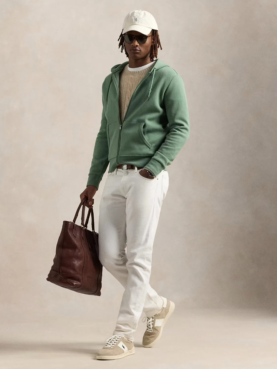 sweat-zippe-ralph-lauren-vert-homme-porte
