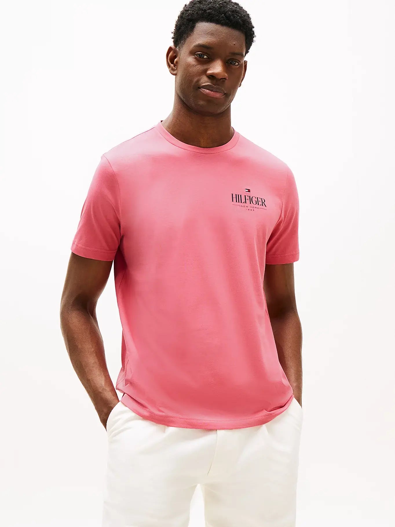 t-shirt-tommy-hilfiger--homme-rose-face