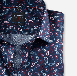 Marineblaues, tailliertes OLYMP-Musterhemd