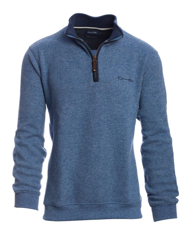 Pull demi zip Ethnic Blue bleu en laine - Georgespaul