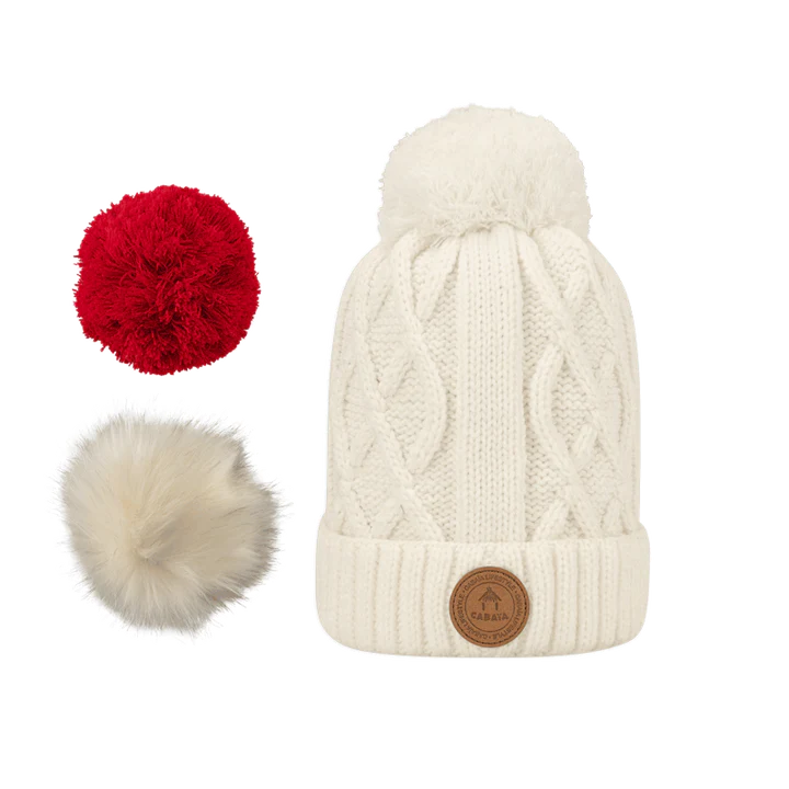 Bonnet mixte Cabaïa blanc pompons interchangeables | Georgespaul