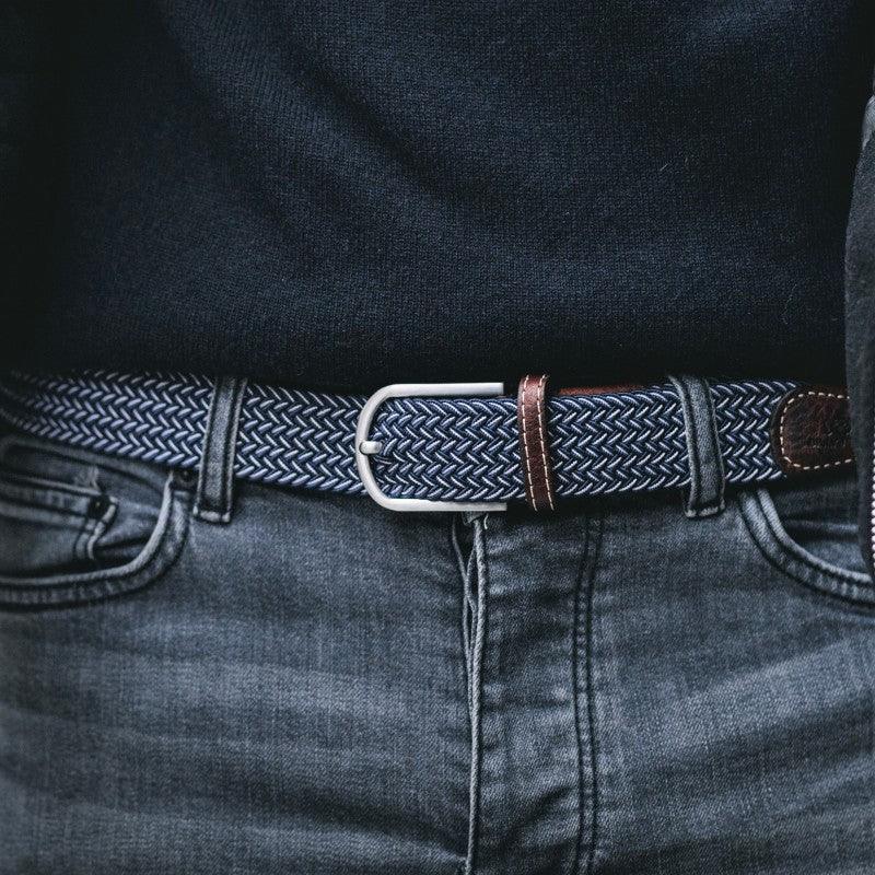 Ceinture tressée Billybelt bleue et blanche en cuir - Georgespaul