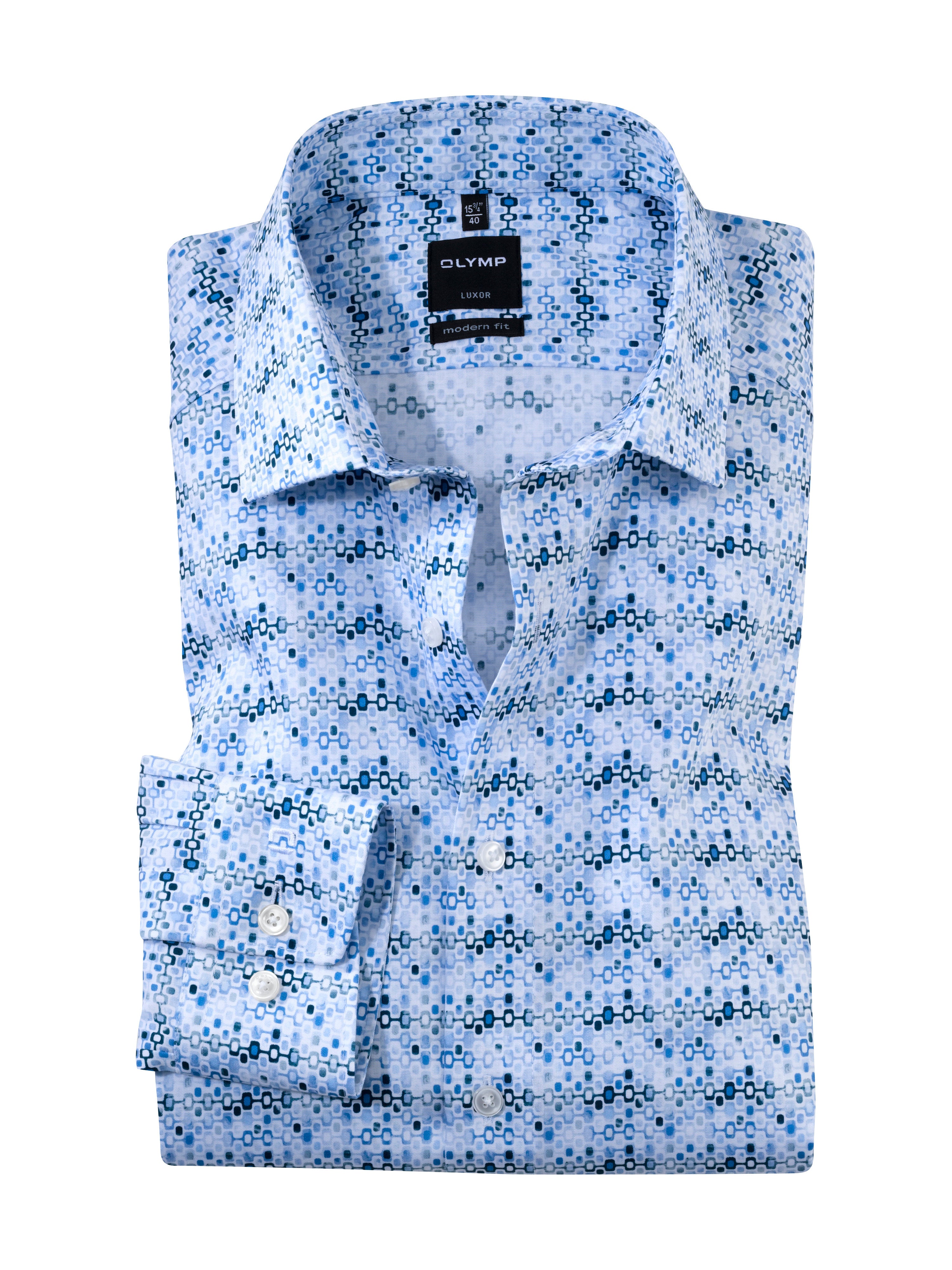 Chemise à motifs homme OLYMP coupe droite bleue en coton stretch | Georgespaul