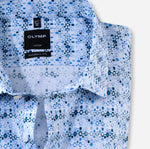 Laden Sie das Bild in den Galerie-Viewer, Chemise à motifs homme OLYMP coupe droite bleue en coton stretch | Georgespaul
