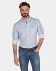 Chemise à pois pour homme NZA bleue en lin | Georgespaul