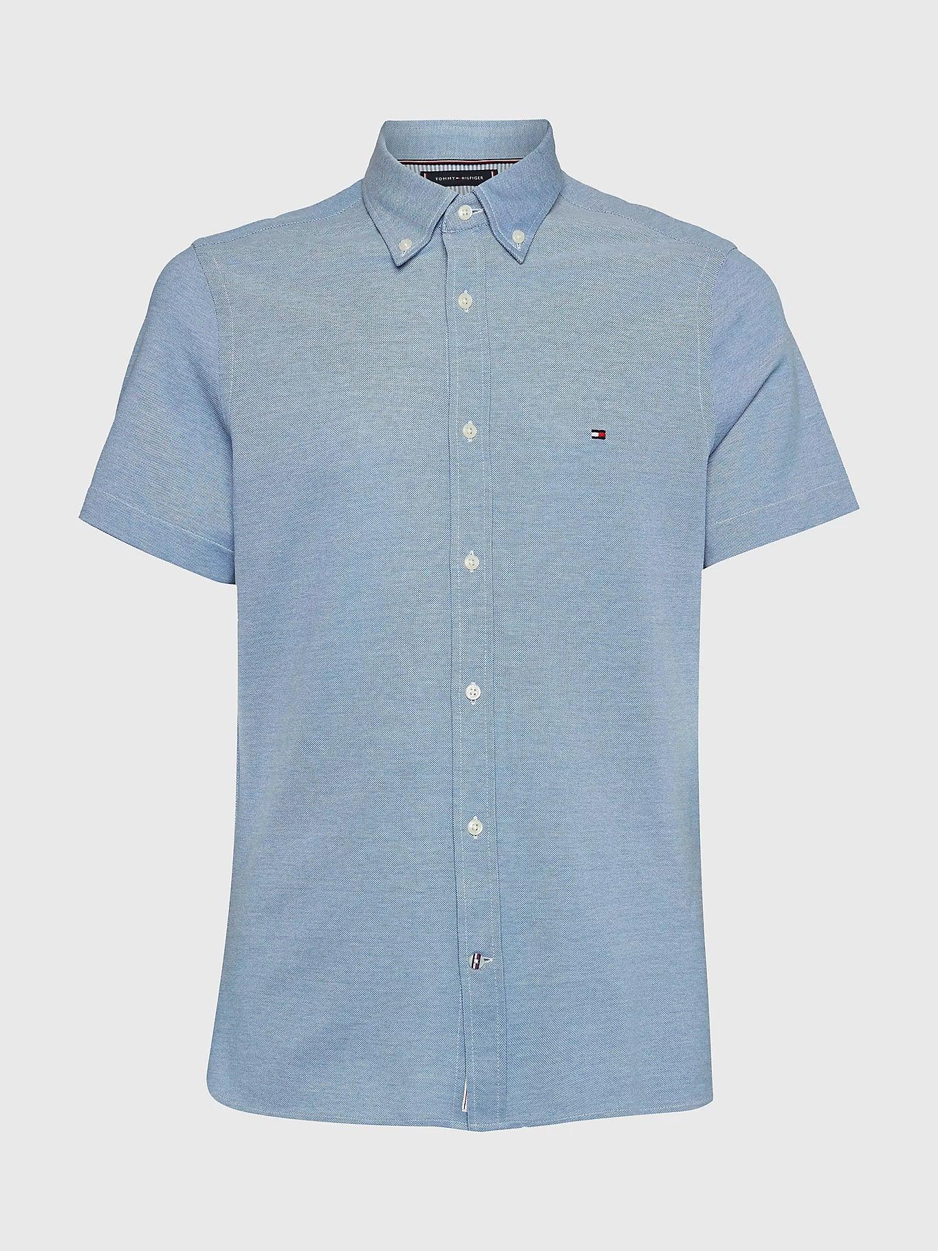 Chemise manches courtes Tommy Hilfiger bleu clair en coton bio - Georgespaul